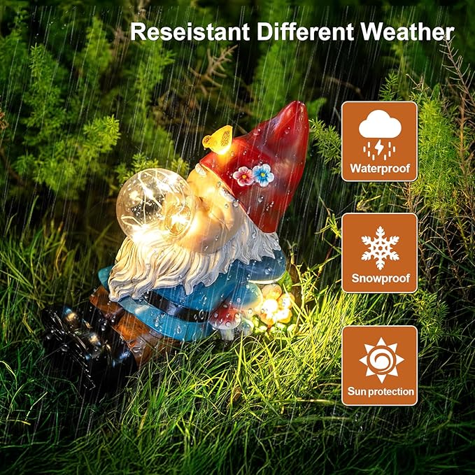 TIJNN Garden gnome Statue with Solar Lights. Funny Garden gnome Decorations for Your Yard, Outdoor Patio, Lawn, Gardens, Balcony or Home. Great Gift idea for Women and mums for Mother's Day.-Ruum Studio Home