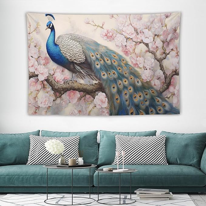 Peacock Tapestry Peacock Tapestries Fabric Wall Hanging Aesthetic Space Garden Indoor Outdoor Wall Art Tablecloth Bedspread Decoration for Bedroom Dormitory Living Room Home Decor 60"x90"-Ruum Studio Home
