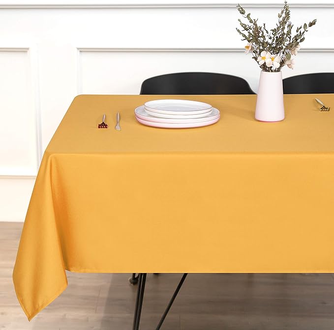 sancua Rectangle Tablecloth - 60 x 84 Inch - Stain and Wrinkle Resistant Washable Polyester Table Cloth, Decorative Fabric Table Cover for Dining Tables, Buffet Parties and Camping, Gold-Ruum Studio Home