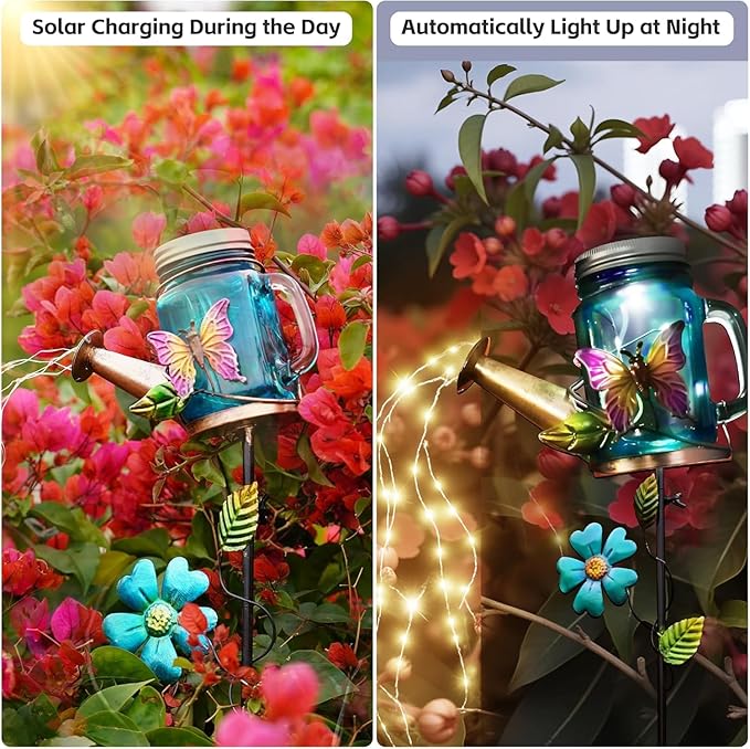 Solar Watering Can Light, Yard Outdoor Decor Lights, IP65 Waterproof, Hanging Butterfly Garden Light, Outside Garden Flower Bed Decor, Women Gift, Birthday Gifts-Ruum Studio Home