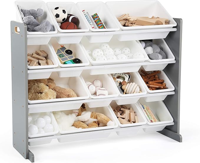 Humble Crew Supersized Toy Storage Organizer with 16 Removable Bins, Grey/White – Large Toy Storage for Toddlers Ideal for Kids' Rooms, Playrooms, and Nurseries - Modern Toy Bins for Kids-Ruum Studio Home