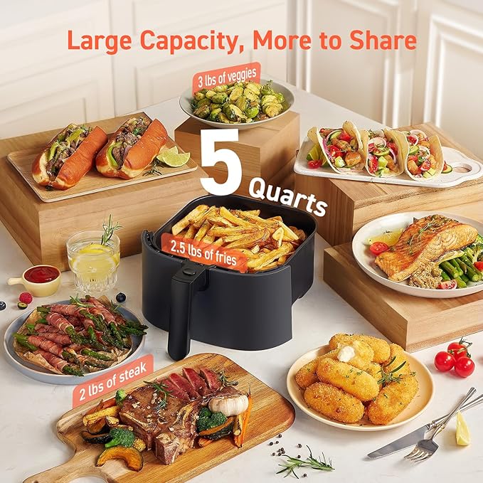 COSORI Air Fryer Pro 9-in-1, Compact 5QT, 450℉: Half Time & Chef-Grade Cook, One-Wipe Clean Glass Panel, 130+ In-App Recipes with Nutritional Info, Nonstick & Dishwasher-Safe Basket, Ceramic, Gray-Ruum Studio Home
