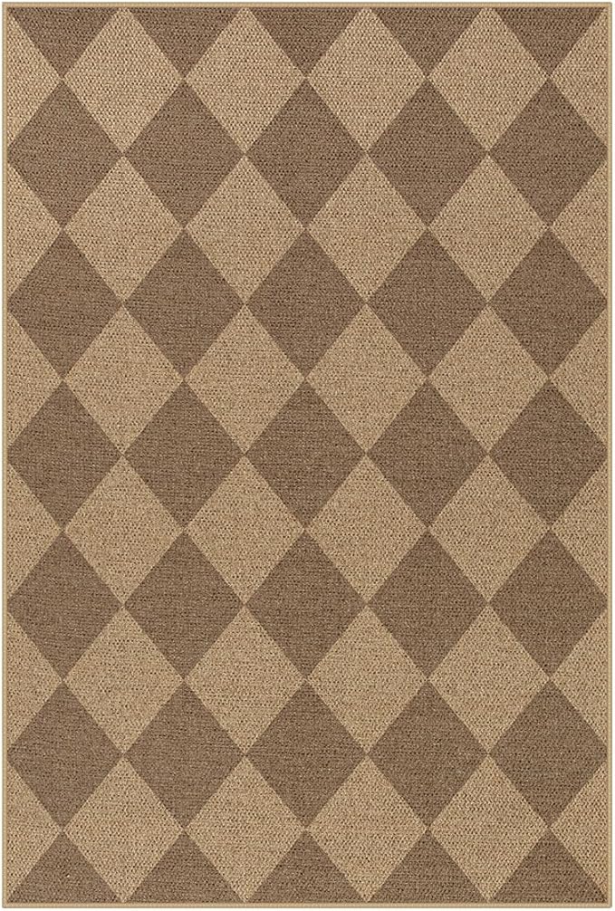 Lahome Checkered Easy Jute Rug, 2x3 Entryway Rug Indoor Outdoor Front Door Mat, Farmhouse Neutral Non Slip Non Shedding Washable Kitchen Mats for Floor Foyer-Ruum Studio Home