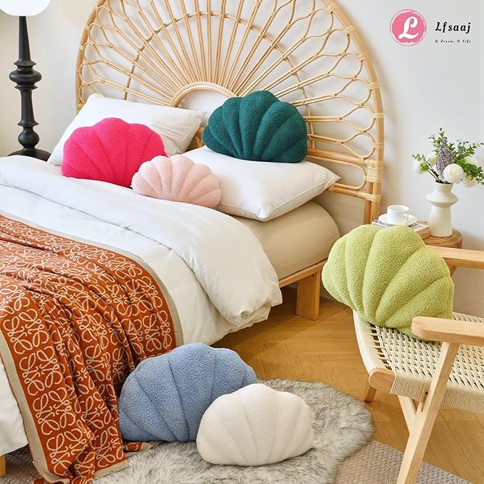 Dusty Blue Seashell Throw Pillows, Shell Shaped Throw Pillows, 13 Inch Soft Home Decorative Pillow Plush Cushion for Bed Couch Living Sofa Room Decor Accent Throw Pillow-Ruum Studio Home