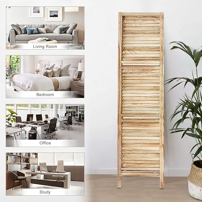 Room Divider with Shelves, Privacy Screen, Room Dividers and Folding Privacy Screens, 6 Panel Wood Temporary Wall Partition Separation Separator, Natural-Ruum Studio Home