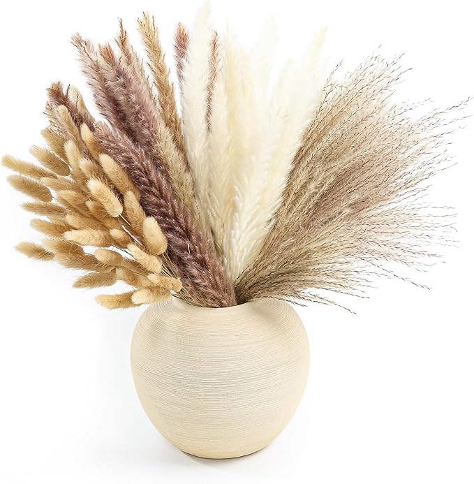 xin's convey 110pcs Dried Pampas Grass Decoration, Dried Flower Bouquet in Vase, Reed Grass Bouquet for Boho Floral Home, Wedding Party Centerpiece, Rustic Farmhouse Decoration.(Brown)-Ruum Studio Home