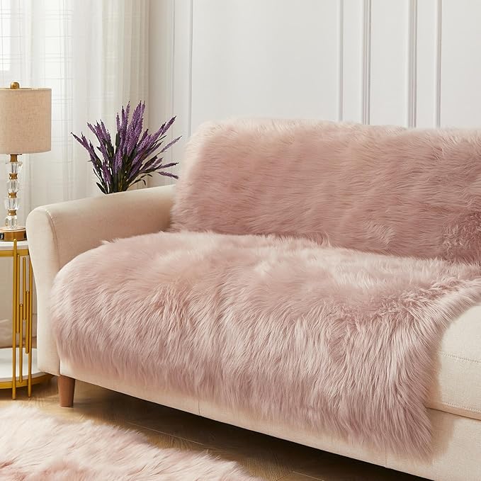 AMTOVO Faux Fur Sheepskin Rug for Living Room, 4 x 6 ft Pink Fluffy Area Rug for Bedroom, Playroom, Luxury Room Decor, Rectangle-Ruum Studio Home