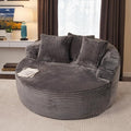 ovios 58" Oversized Round Chair Lounge Chaise Indoor, No Assembly Required, Cloud Large Circle Chair with Plush Fuax Fur, Fluffy Modern Sleeper Sofa Bed for Reading Yoga, Grey (Plush Corduroy Fabric)-Ruum Studio Home