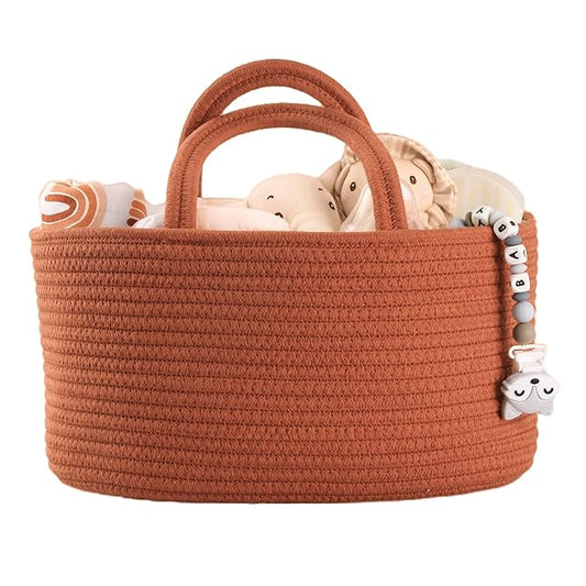 Baby Diaper Caddy Organizer for Girl Boy Cotton Rope Nursery Storage Bin Basket Portable Holder Tote Bag for Changing Table Car Travel Baby Shower Gifts Newborn Essentials Registry Must Have Rust-Ruum Studio Home