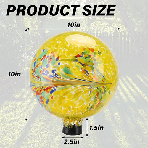 10 Inch Gazing Ball Glass Reflective Garden Globe Outdoor Gazing Globe Yard Ornament for Garden Yard Home Outdoor Decoration Yellow（NOT Solar-Ruum Studio Home