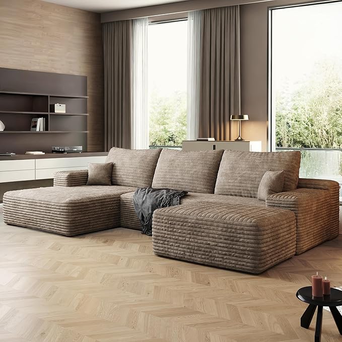 108" Sectional Couches for Living Room Modern Modular Sofa with L-Shape Couchs Upholstered Boneless Couch Deep Seat Sectional Couch with Chaise (Camel, Left Facing Chaise+2Seaters+1Ottoman)-Ruum Studio Home