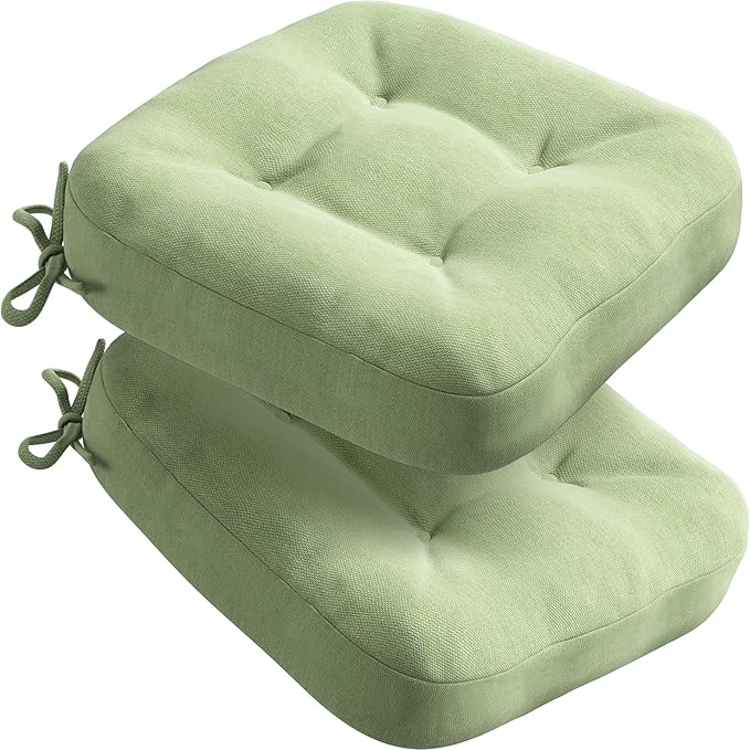 Codi Dining Chair Cushions 2 Pack, Thick Chairs Pads for Indoor Kitchen Room - Washable, Non-Slip Memory Foam Seat Cushion with Ties, 16.5"x16.5"x 3.5", Set of 2, Sage-Ruum Studio Home