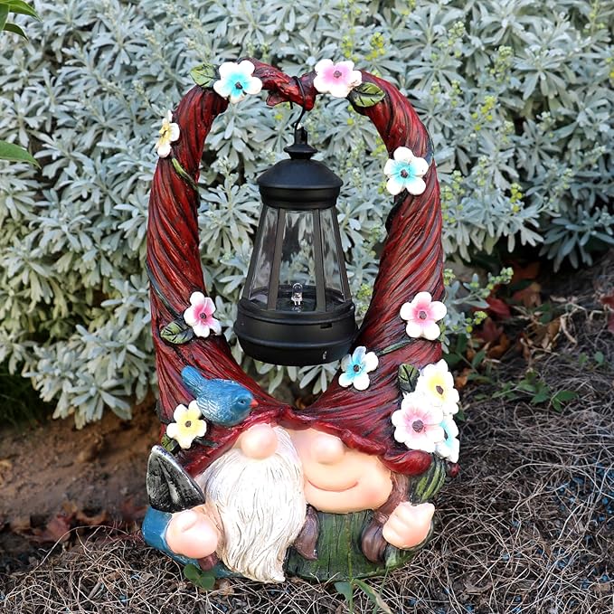 Outdoor Couple Gnome Decorations with Solar Light Lantern Double Cute Gnomes Resin Statues Outdoor Decor Gifts for Valentine's Day Anniversary(Couple Gnome)-Ruum Studio Home