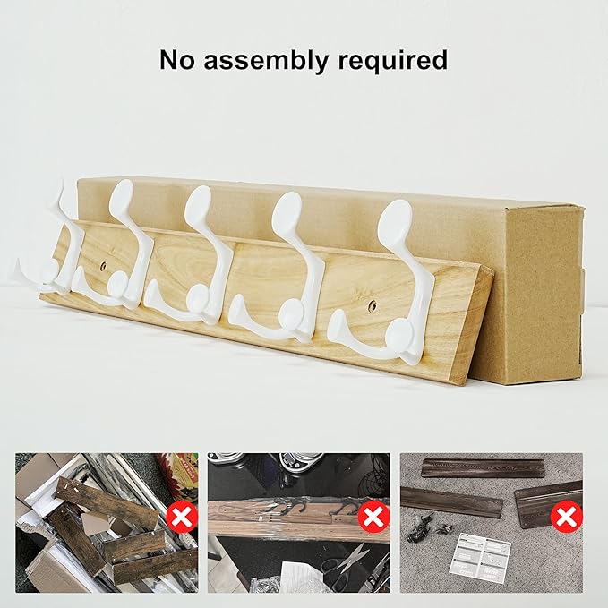 SKOLOO 24-Inch Natural Wood Coat Rack Wall Mount with 5 Triple Hooks - Ideal for Family Entrances, Classrooms, and Pet Supplies Storage - Perfect Coat Hooks for Wall-Ruum Studio Home