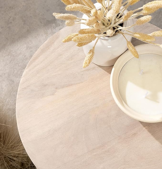 Kate and Laurel Aja Modern Round Side Table, 15 x 15 x 23, White, Decorative Modern Geometric Wood Bedroom Nightstand Table-Ruum Studio Home