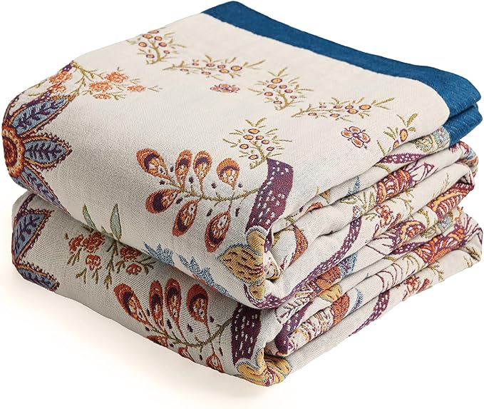Boho Throw Blanket, 100% Organic Cotton Breathable Ultra Soft Bed Quilt Throw - All Season Floral Bird Butterfly Farmhouse Decor Blanket for Sofa Couch Chair and Gift. 60" x 80"-Ruum Studio Home
