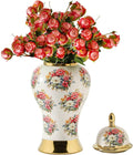 Ginger Jars for Home Decor, White Gold Ceramic Vase with Colorful Floral Pattern, Handmade Decorative Flower Vase with Lid for Home, Kitchen, Office, Table, Bookshelf, Mantle Fireplace,(18in)-Ruum Studio Home