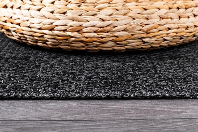 CAMILSON Easy Jute Rug 8x10, Indoor Outdoor Dark Gray Black Farmhouse Area Rugs for Living Room Patio and Kitchen Rug Solid Boho Woven Design Easy-Cleaning Washable Outside Carpet Alfombras (8 x 10)-Ruum Studio Home