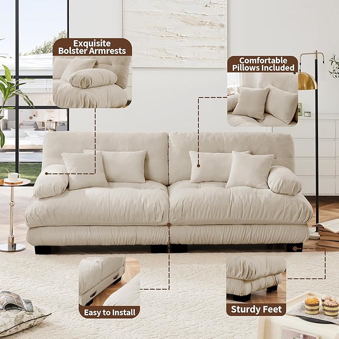 Modular Sectional Sofa, 2 Seater Cloud Couch Small Couches for Small Spaces, Modern Deep Seat Couch, Home Sofa Living Room Oversized Loveseat with Bolster Armrests 4 Pillows-Ruum Studio Home