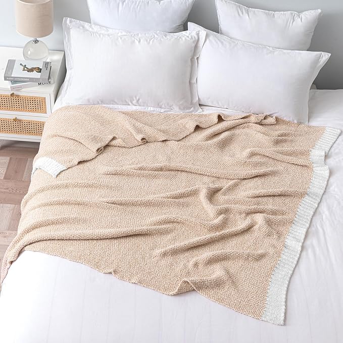 MIULEE Beige Super Soft Throw Blanket for Bed, Twin Size Cozy Fluffy Warm Blankets Knit Blankets for Couch, Sofa, Chair, Living Room, Camping, Picnic, 60 x 80 inch-Ruum Studio Home