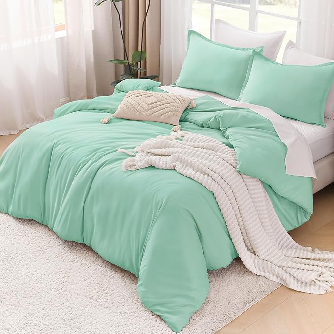Litanika Comforters Mint Green King Size, 3 Pieces Lightweight Solid Bedding Set & Collections, All Season Fluffy Bed Set (104x90In Comforter & 2 Pillowcases)-Ruum Studio Home