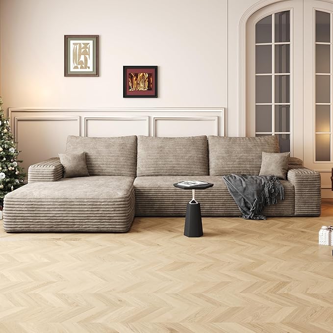 108" Sectional Couches for Living Room Modern Modular Sofa with L-Shape Couchs Upholstered Boneless Couch Deep Seat Sectional Couch with Chaise (Camel, Left Facing Chaise+2Seaters)-Ruum Studio Home