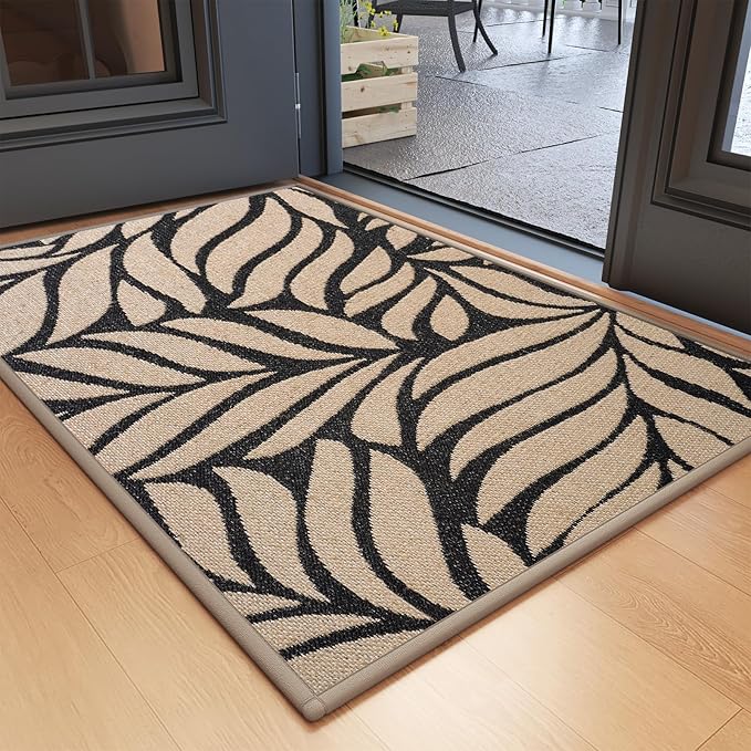 Front Door Mat Indoor Outdoor Entrance, 17''x30'' All-Season Waterproof Welcome Mat, Heavy Duty Non-Slip Rubber Backing, Patio Porch Doormat, Low Profile, Trap Dirt and Moisture, Brown-Ruum Studio Home