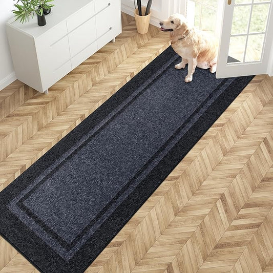PURRUGS Dirt Trapping Door Mat 24" x 84", Non-Slip/Skid Machine Washable Entryway Rug, Shoes Scraper, Area Rug, Super Absorbent Welcome Mat for Muddy Wet Shoes and Paws, Bluish Grey & Charcoal-Ruum Studio Home