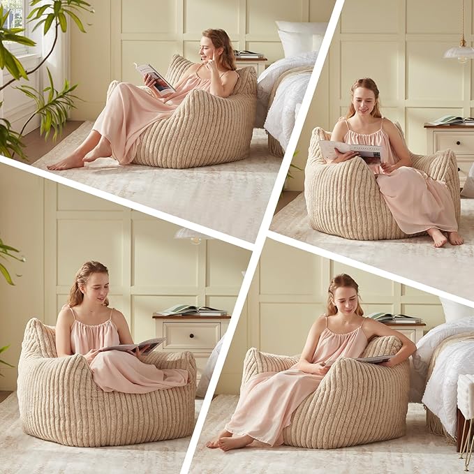 Giant Bean Bag Chairs for Adults Teens, Large Bean Bag Sofa Chairs with Filling Comfy Fuzzy BeanBag Chair with Armrests for Bedroom Living Room Reading-Ruum Studio Home