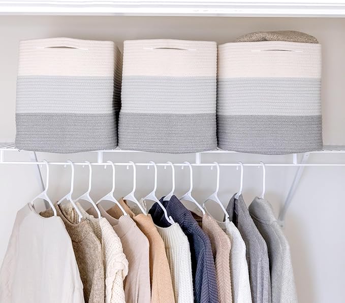 NaturalCozy 13x15x13 Kallax Storage Cubes Bins, 3 Pack | Cotton Rope Cube Storage Bin Woven Baskets for Organizing | Kallax Insert Storage Baskets for Shelves Organizer, Kids Toy, Closet Baby Nursery-Ruum Studio Home