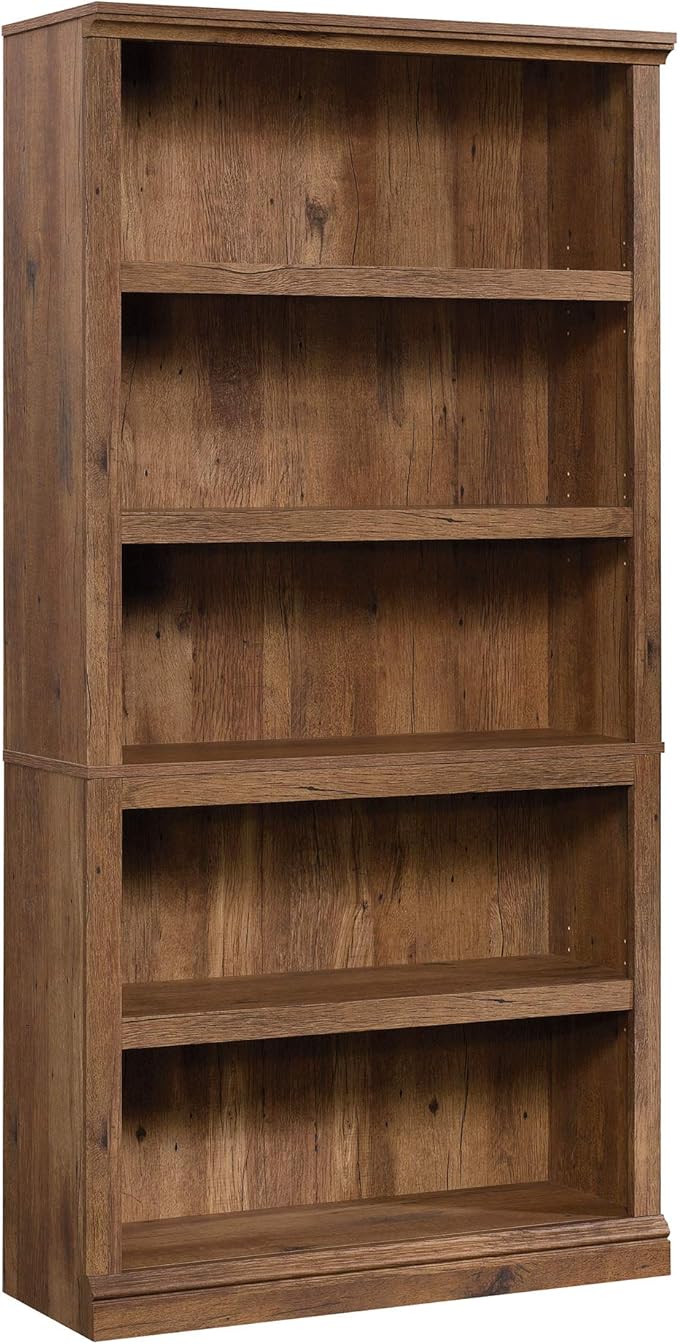 Sauder 5 Tier Book Shelf Wooden Bookcase Multipurpose Bookshelf for Home Office, Living Room, in Vintage Oak-Ruum Studio Home