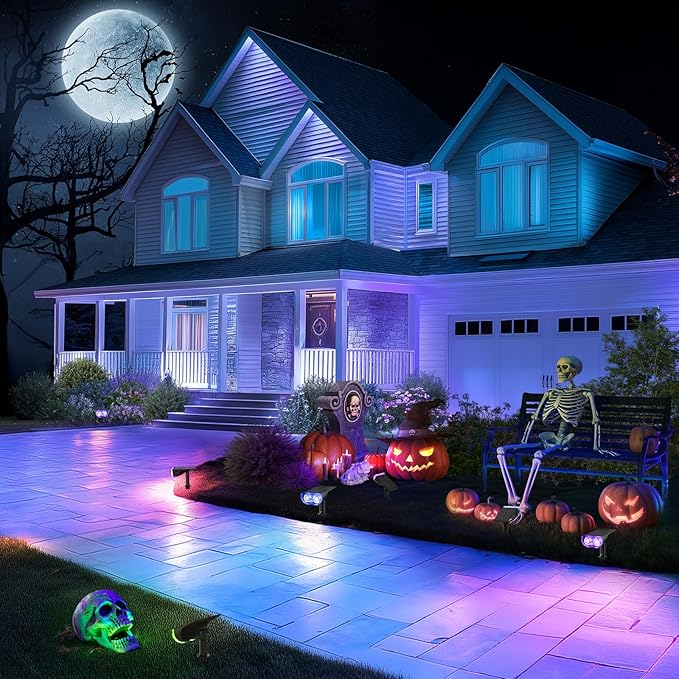 Linkind Solar Lights Outdoor Waterproof IP67, StarRay RGB Solar Spot Lights Outdoor, Color Changing Outdoor Solar Lights for Yard, Garden, Pathway, Decorations (Multicolor, 4 Pack)-Ruum Studio Home