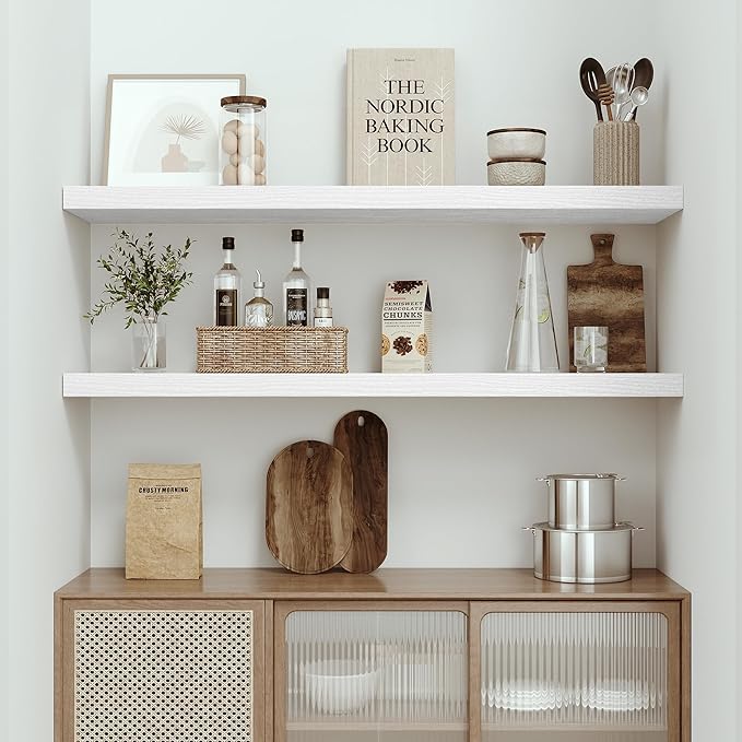 Single Floating Shelves 48 Inches, 48 x 10 inch Deep x 1.8 in Thick, Long Wall Shelves Heavy Duty 80 lbs for Bedroom, Living Room, Kitchen, Office, Modern Shelf Book Home Decor, White-Ruum Studio Home