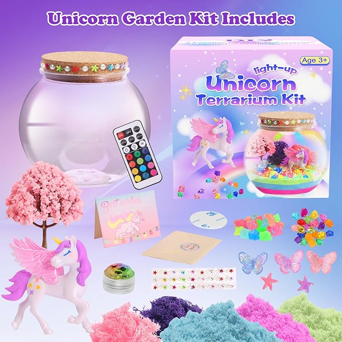 Unicorn Light-Up Terrarium Kit for Kids - Multicolor LED Night Light Birthday Gifts - Unicorn Toys for Girls Ages 4-6 7 8 9 10 Year Old - Kids Arts and Crafts Kit-Ruum Studio Home