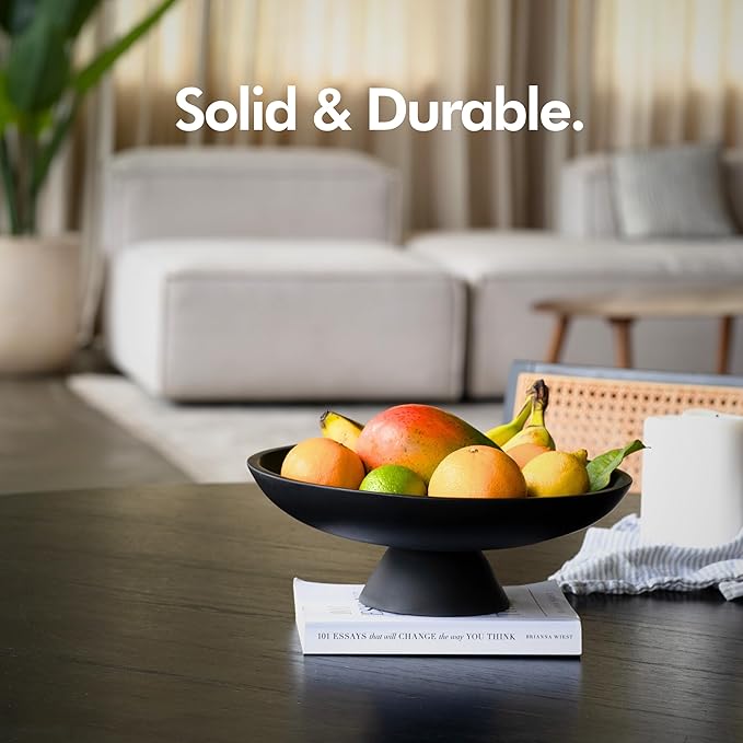 KIVY Concrete Fruit Bowl for Kitchen Counter - Large Decorative Bowl for Home Decor - Modern Key Bowl for Entryway Table - Pedestal Bowl - Fruit Basket for Home Decor - Black Fruit Bowl Decor-Ruum Studio Home