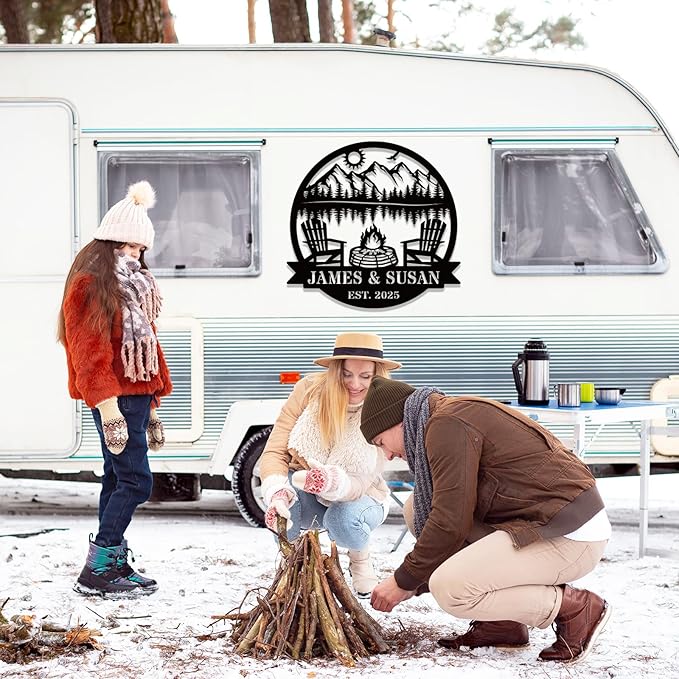 Personalized Camping Signs Custom Outdoor Campfire Metal Sign Custom Mountain Campfire Sign Family Name Sign Personalized Camping Gifts Fire Pit Cabin Campsite Sign(Campfire)-Ruum Studio Home