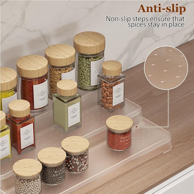 MUDEELA 2 Pack 3 Tier Spice Rack Organizer for Cabinet 11.6-Inch Spice Organization for Pantry, Non-Skid Spice Shelf with Protection Railing, Versatile Seasoning Organizer for Kitchen Counter-Ruum Studio Home