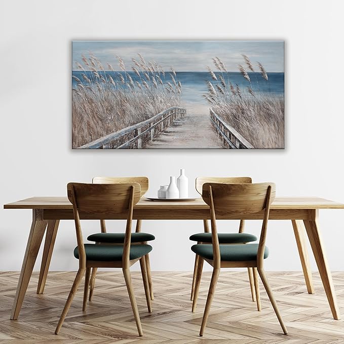 Canvas Wall Art Decor Large Wall Art for Living Room Vintage Coastal Wall Art Prints Landscape Beach Wall Art Decorations Blue Artwork for Walls Bedroom Office Kitchen Wall Decor 24" X 48"-Ruum Studio Home