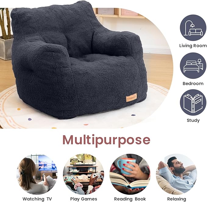 Bean Bag Chair with Filler, Bean Bag Sofa with Tufted Soft Stuffed Filling, Fluffy and Lazy Sofa, Comfy Cozy BeanBag Chairs with Memory Foam for Dorm, Apartment, Living Room (Blue)-Ruum Studio Home