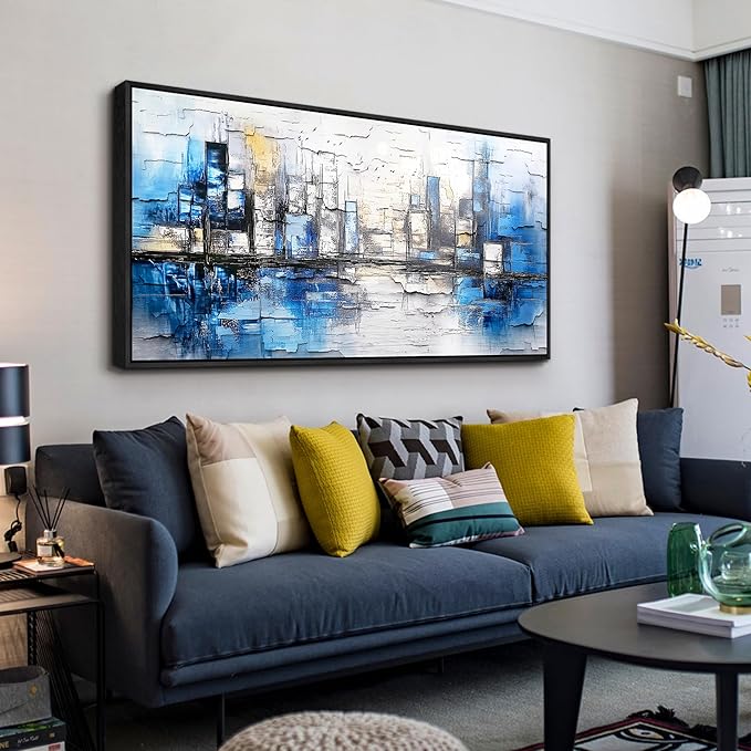 ZUITINGHUA Black Framed Canvas Wall Art For Living Room Large Wall Decor For Office Bedroom Decorations Blue Landscape Pictures Abstraction Paintings Artwork Aesthetic Mural Home Decor 30x60 In-Ruum Studio Home