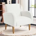 Chenille Fabric Accent Chair, Upholstered Armchair with Solid Wood Legs, Modern Living Room Accent Chair, Comfy Single Sofa Chair Reading Club Chair for Bedroom Reception Lounge, White-Ruum Studio Home