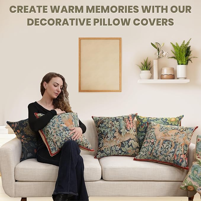 Charlotte Home Furnishings Decorative Tapestry Pillow Cover 14x14 in, Le Pic Vert Couch Throw Pillow Cover, French Country Square Cushion Cases for Living Room Home Decor, Soft Cotton Jacquard Woven-Ruum Studio Home