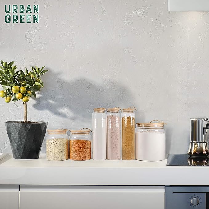 Urban Green Glass Jars with Airtight Lids, Airtight Glass Canisters with Locking Lids, (Bamboo-1Gal)-Ruum Studio Home