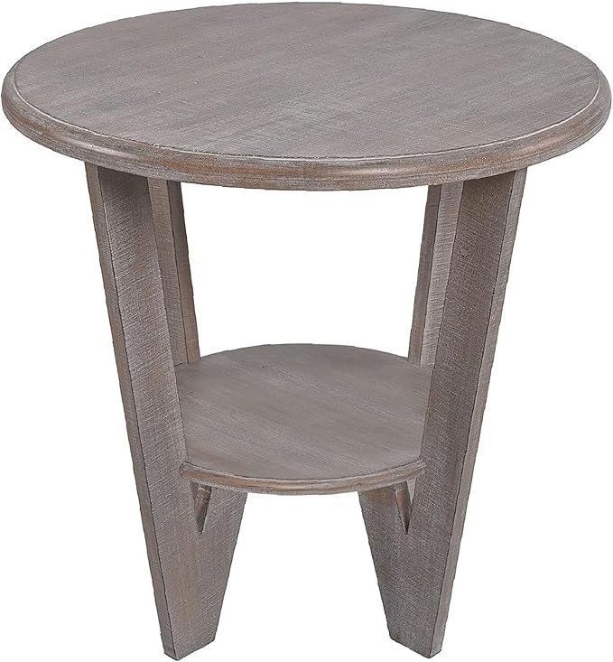Rustic Farmhouse end Table with Storage Shelf, French Country Accent Side Table for Family, Dinning or Living Room, Small Spaces, Modern, Round, Vintage Grey Finish-Ruum Studio Home