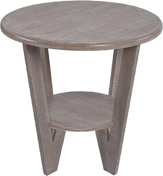 Rustic Farmhouse end Table with Storage Shelf, French Country Accent Side Table for Family, Dinning or Living Room, Small Spaces, Modern, Round, Vintage Grey Finish-Ruum Studio Home