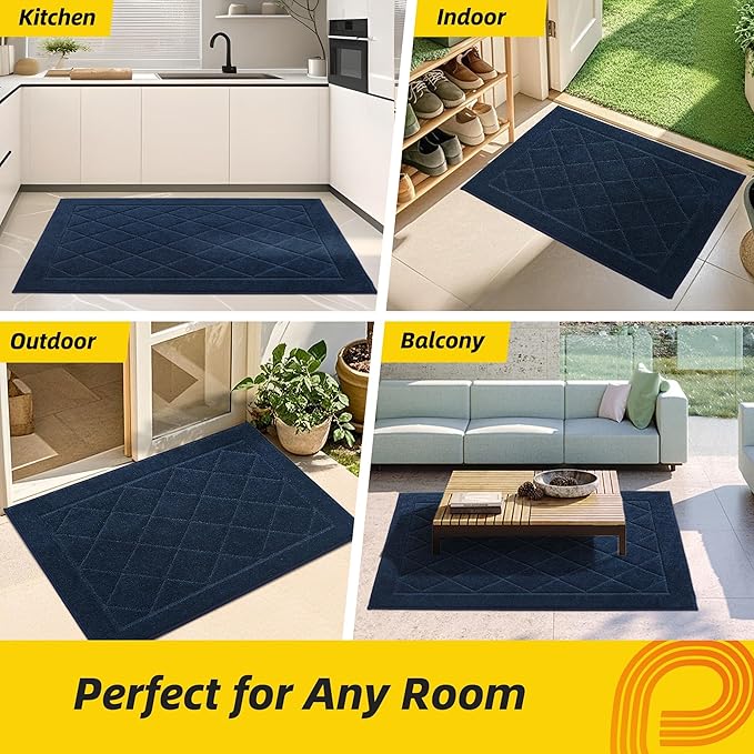 JSEI Dirt Trapper Door Mat 36"x60", Non-Slip Washable Entryway Mats, Dog Door Mat, Stain Resistant and Absorbent Floor Mats, Low Profile Welcome Mat for Front Back Door, Navy Blue-Ruum Studio Home