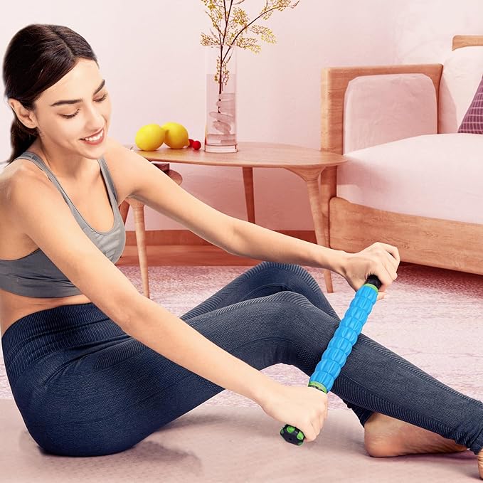 Yansyi Muscle Roller Stick for Athletes - Body Massage Roller Stick - Release Myofascial Trigger Points Reduce Muscle Soreness Tightness Leg Cramps & Back Pain for Physical Therapy & Recovery (Blue 2)-Ruum Studio Home