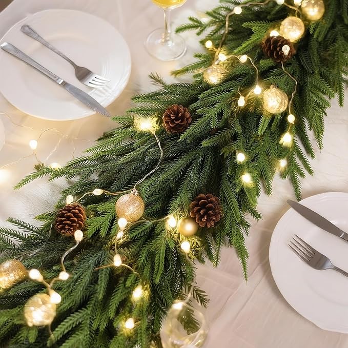 Artificial Norfolk Pine Garland - Faux Christmas Garland Fake Green Garland for Fireplace,Table, Stairs, Mantle, Window,Indoor Outdoor,Home,Holiday Decor (2 PCS,5 FT)-Ruum Studio Home