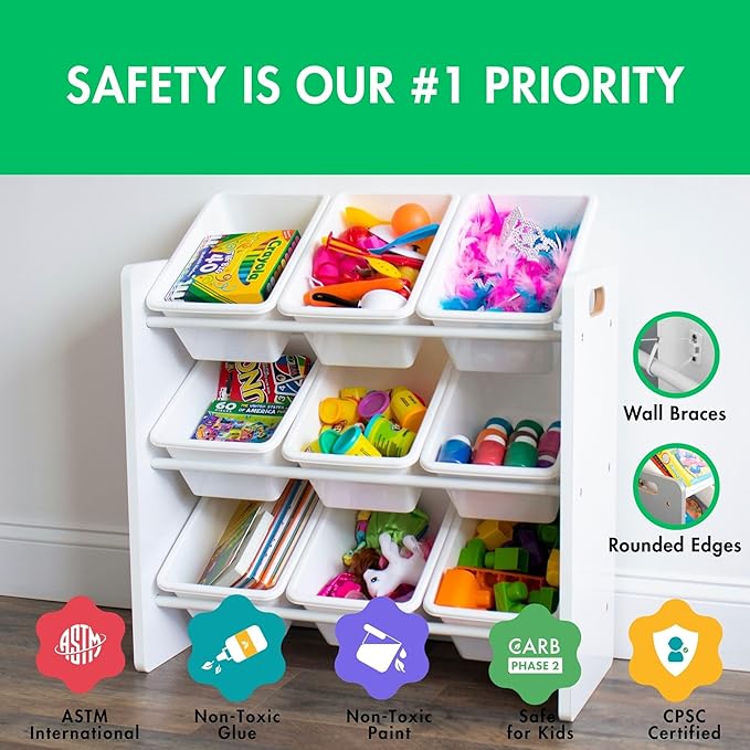 Humble Crew 9-Bin Toy Organizer – Cambridge White Plastic Bins, 3-Tier Storage Solution for Kids' Playrooms and Nurseries-Ruum Studio Home