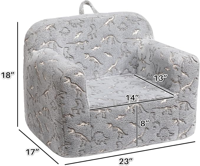 ALIMORDEN Kids Ultra-Soft Snuggle Foam Filled Chair, Glow-in-The-Dark Dinosaurs Fossil Pattern Toddler Cuddly Sherpa Reading Couch for Boys and Girls-Ruum Studio Home